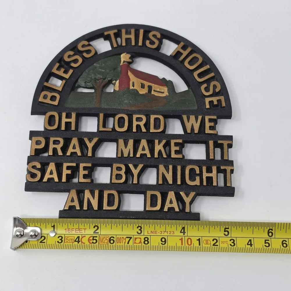 Vintage Bless This House Oh Lord Prayer ~ Cast Iron Trivet Farmhouse Decor